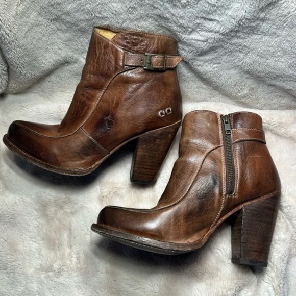 New BedStud Ankle leather Buckle Brown Heeled Leather Boots - Picture 1 of 6